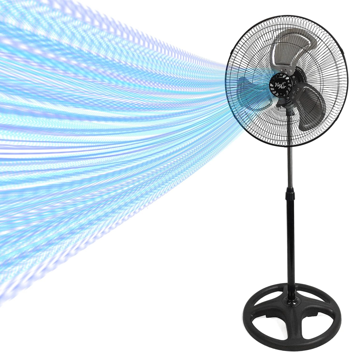 Vie Air 18 Inch Industrial Metal Stand Fan - Heavy Duty Oscillating Design in Black