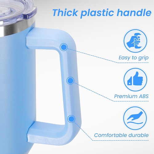 DOMICARE 40 oz Tumbler with Handle and Straw, Stainless Steel Tumbler with Lid and Straw, Reusable Vacuum Insulated Cup, Travel Coffee Mug, Blue, 4Pack