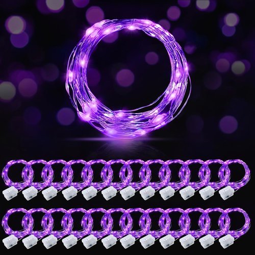 AIKEI 24 Pack LED Fairy Lights - Waterproof 7 Feet String Lights for Wedding, Party & Garden - Purple