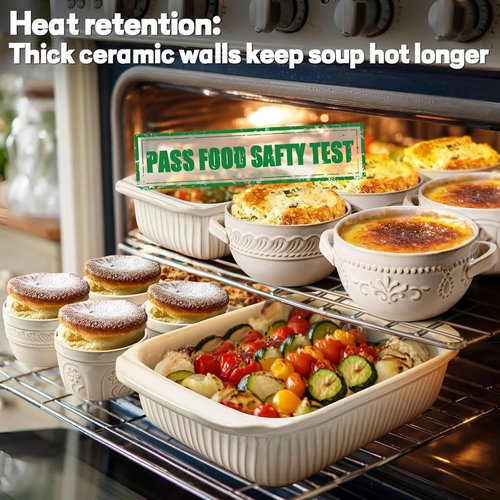 Artena Baking Dish - 5.1 Quart Casserole Dish with Handles | Oven Safe Ceramic Soup Crocks & Bowls