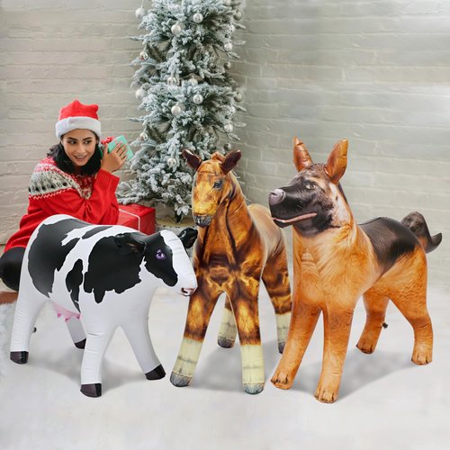 Jet Creations Inflatable Animal Trio: Cow, Horse, German Shepherd, Realistic Livestock Animal, Pets for Party Decoration, Education, Learning, Pool, Birthday, Photo Prop, Ideal for Kids, Adults