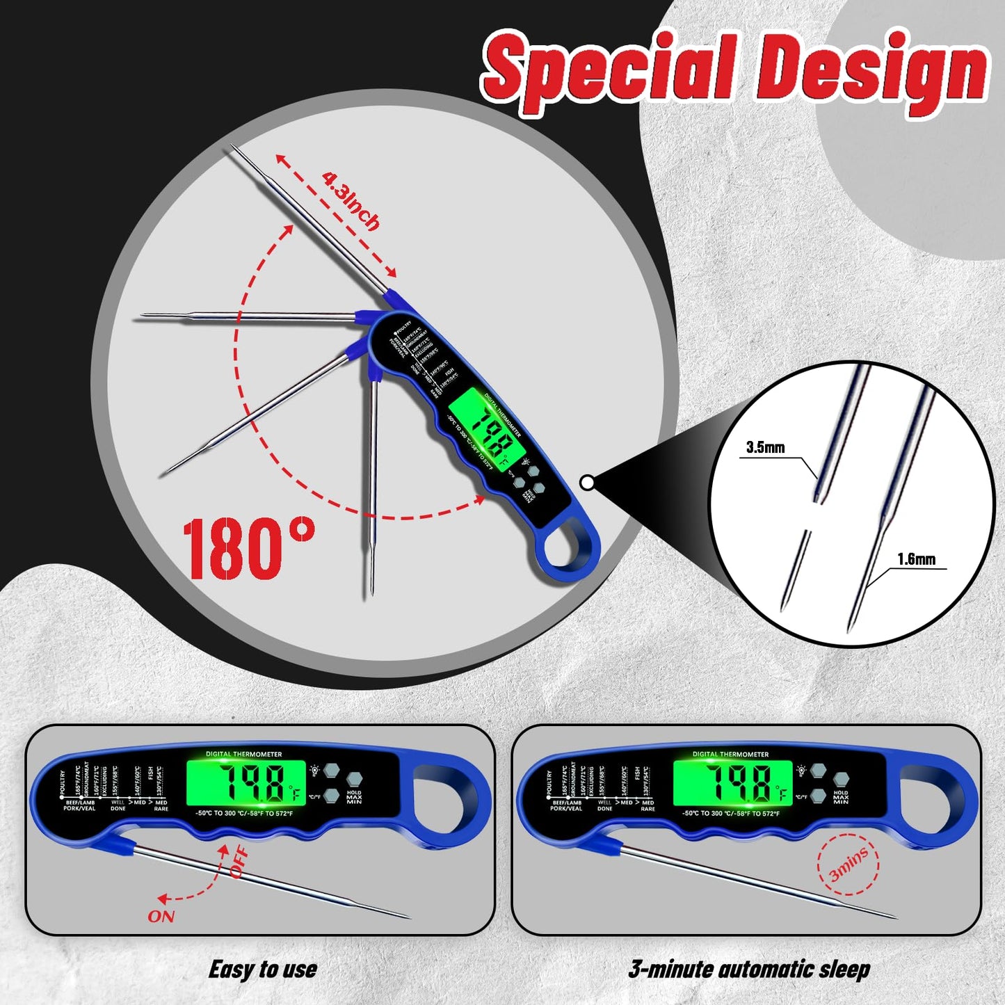 Stocking Stuffers for Men Women Adults: Meat Thermometer Digital, Instant Read Meat Thermometer with Backlight & Magnet for Kitchen, Beef, Grill, Turkey,IP67 Waterproof Cooking Thermometer