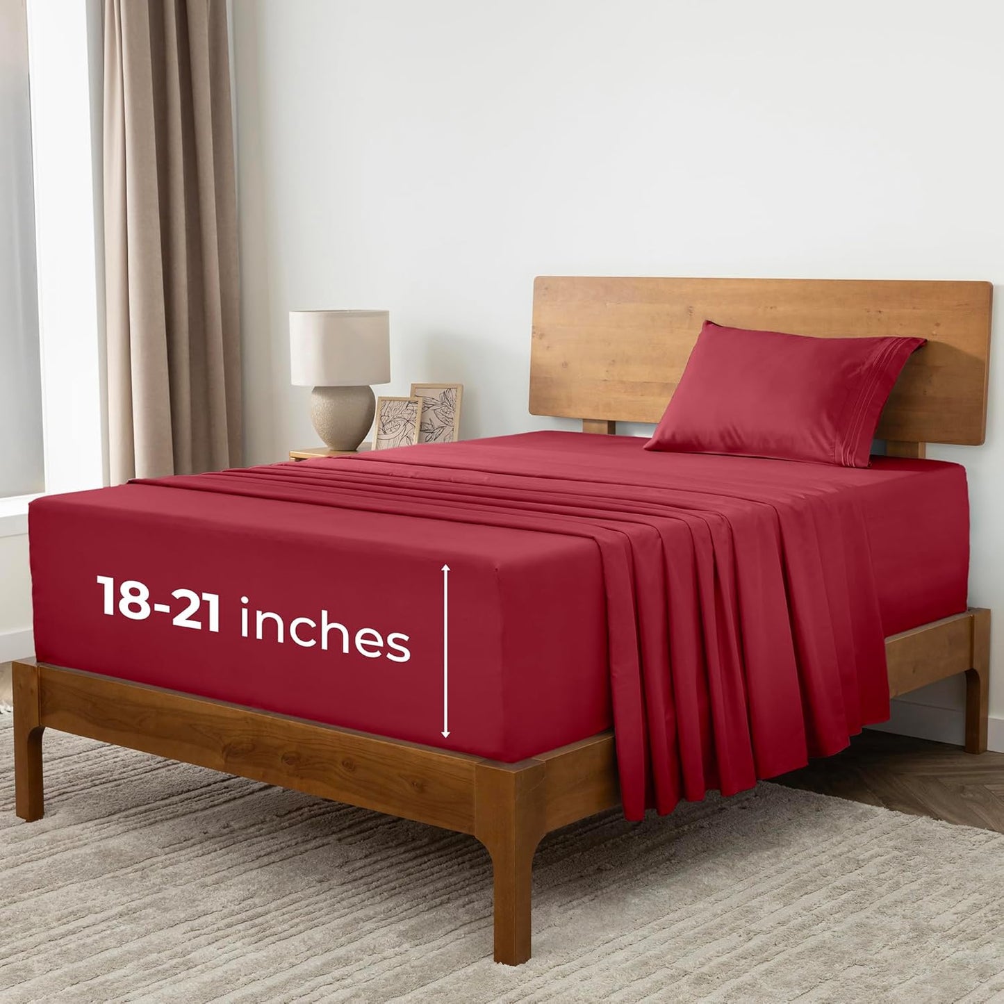Mellanni Extra Deep Twin Sheets - Hotel Luxury Bedding Set | Ultra Soft, Cooling, Wrinkle-Resistant (Twin, Brick Red)