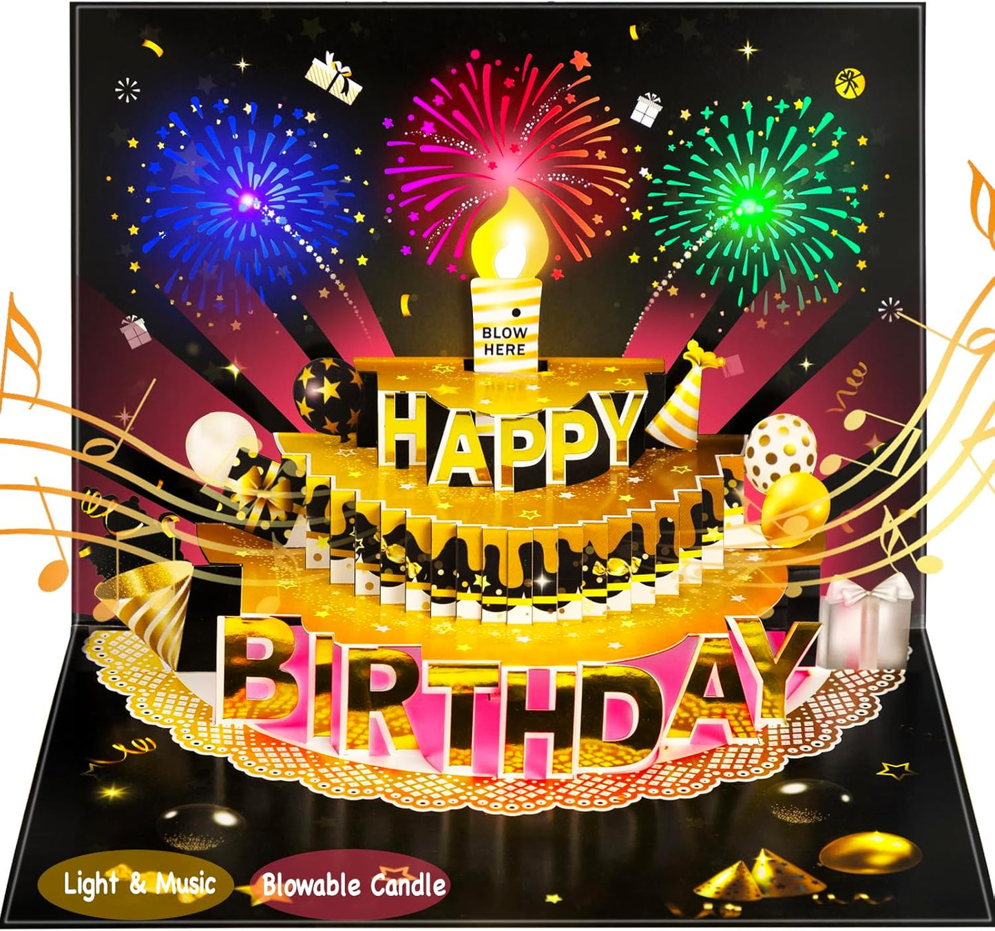 Pop Up Birthday Cards - 3D LED Light & Music with Candle Blow Feature | Perfect Gift for Men, Women, Kids, & Dads