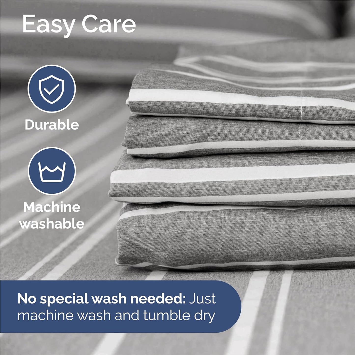 Split King Size 5-Piece Sheet Set | Comfy Cooling Bed Sheets - Luxury Hotel Quality - Grey Stripes