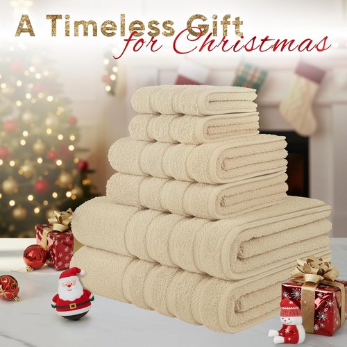American Soft Linen Luxury Towel Set - 6-Piece 100% Cotton Turkish Towels | 600 GSM, Beige