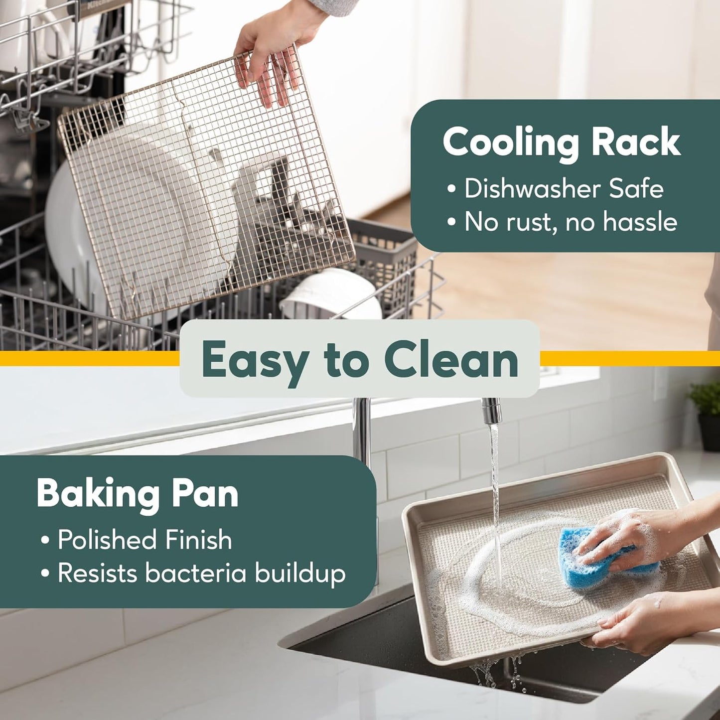 Ultra Cuisine Baking Sheet Set - Aluminum Half Sheet Pan with Stainless Steel Cooling Rack, 13 x 18 Inch, Easy Clean, Commercial Quality