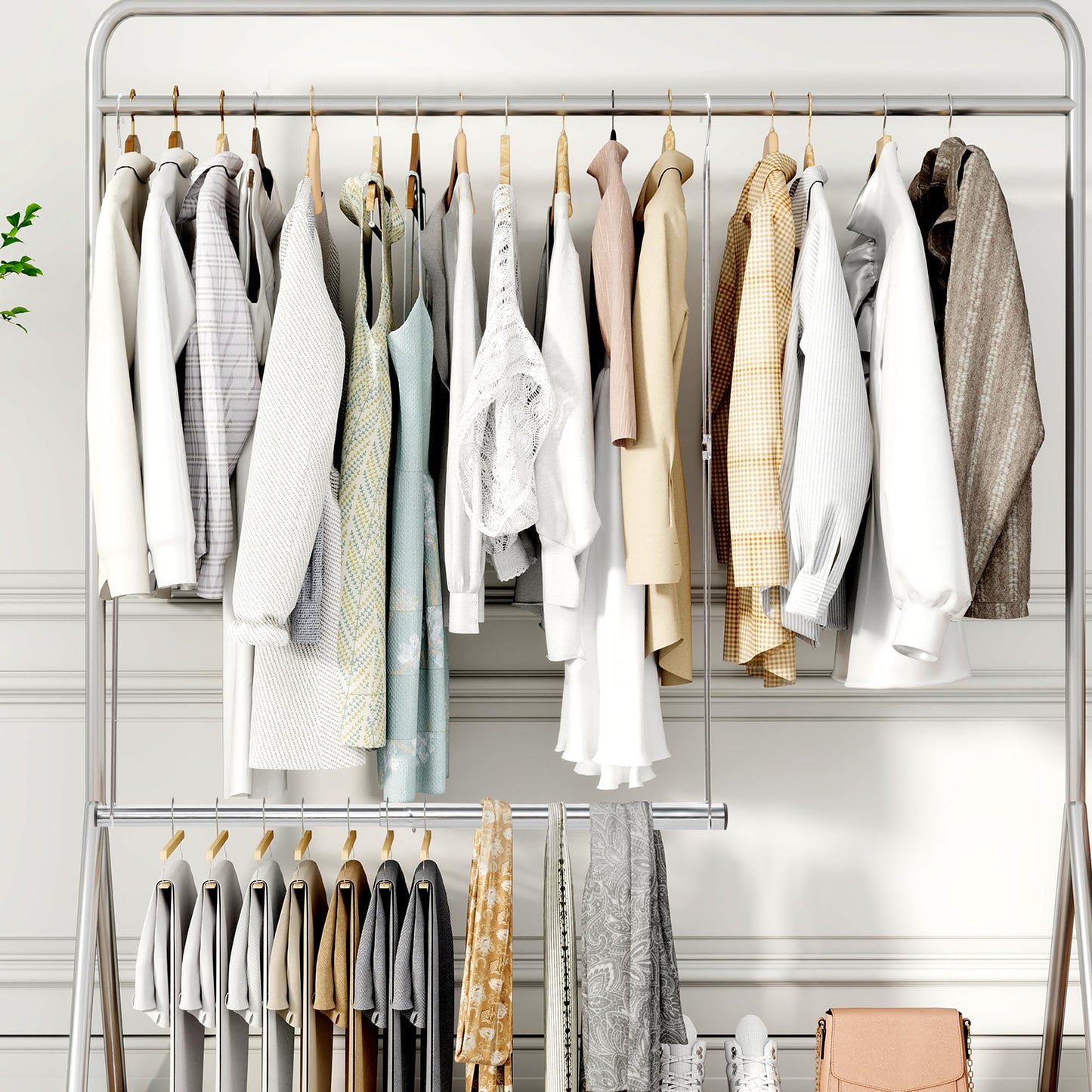 STORAGE MANIAC Hanging Closet Rod, Adjustable Width and Height Closet Hanging Organizer, Space-Saving Clothes Hanging Bar, Closet Extender Hanging Rod Double Closet Hanging Rod, 2 Pack Chrome