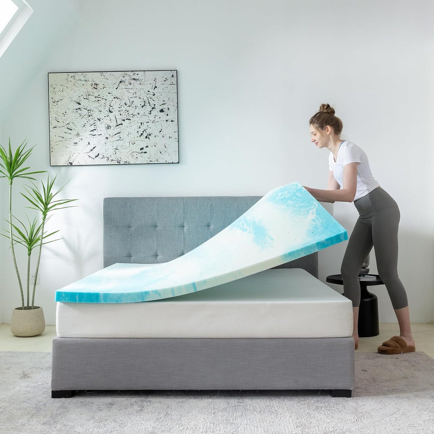 MLILY Twin Mattress Topper - 3 Inch Gel-Infused Memory Foam Cooling Pad | CertiPUR-US Certified, 38”x75”, Blue