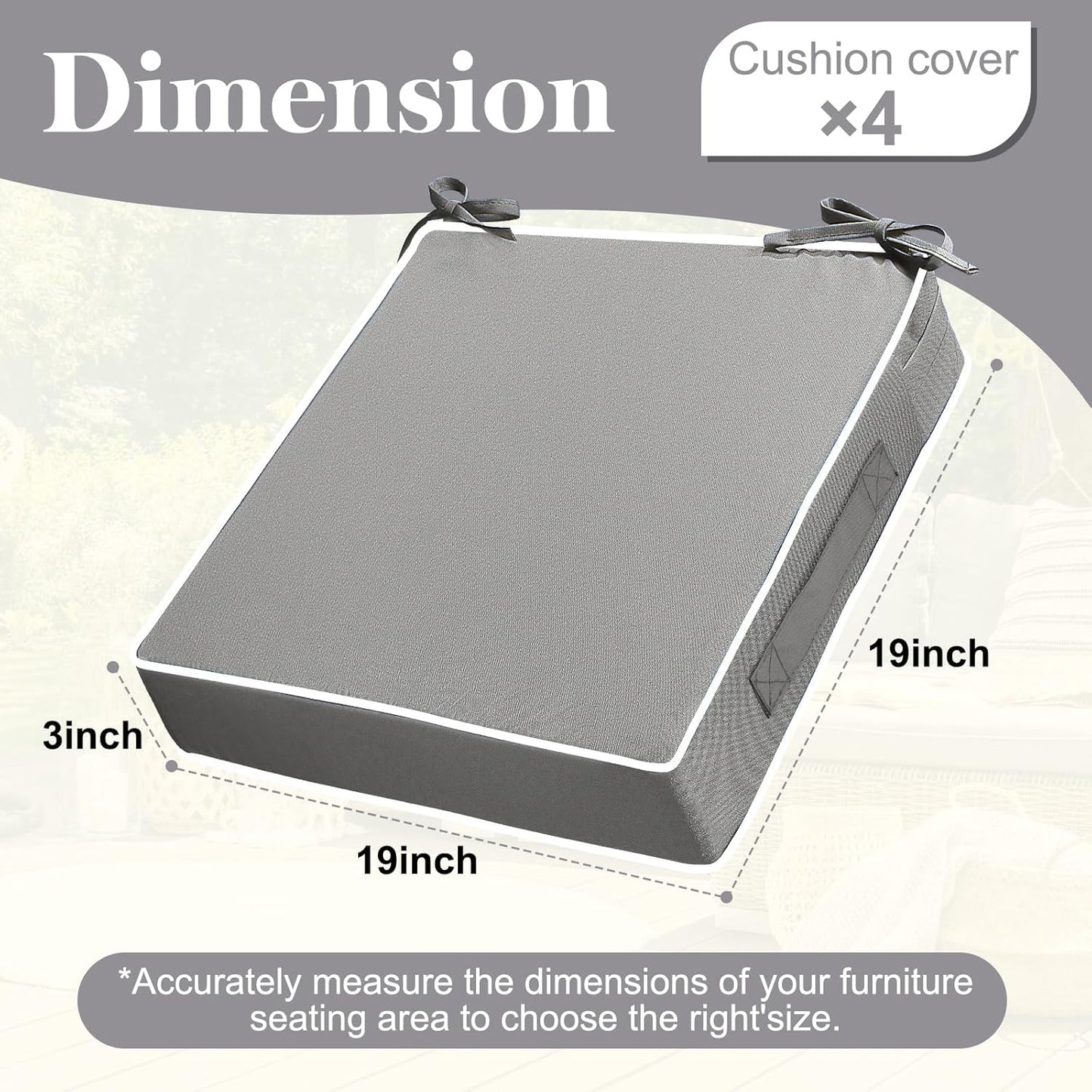 Leinuosen Outdoor Cushion Covers - Waterproof 19'' x 19'' x 3'' Replacement Slipcovers | Light Gray