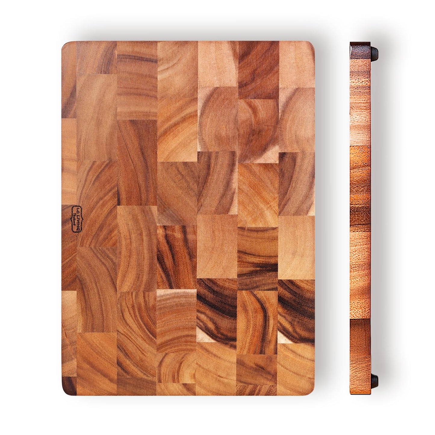 Thai Acacia Wood Grande Rectengular Cutting Board w/Footer, best for chopping serving butcher board, prep station, kitchen deco, cheese, meat, bread, 15.7"x11.2" / 17.7”x 1.8” (Large)
