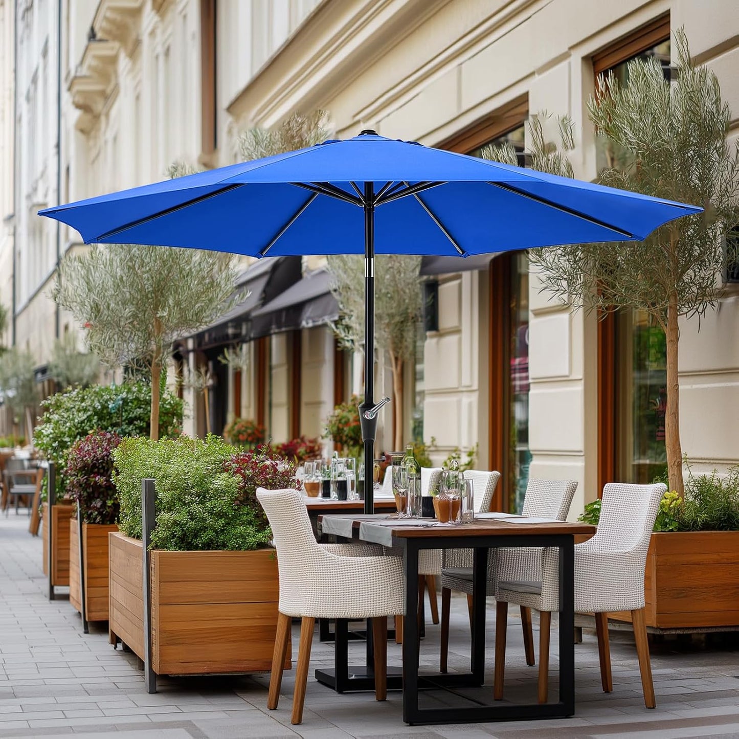 OLIXIS 9ft Patio Umbrella - Waterproof with Tilt & Crank Button | Perfect for Poolside & Outdoor Use, Blue
