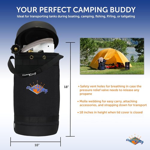 Flame King Gas Hauler Pro Kit - Insulated Carry Case with 10LB Propane Tank & 5-FT Adapter Hose for Camping