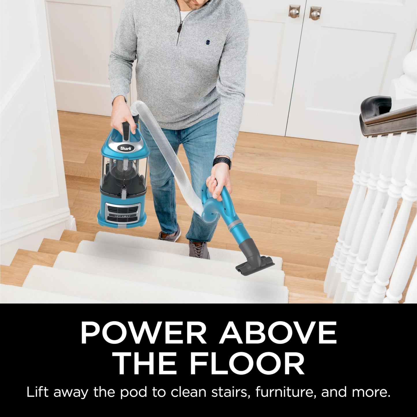 Shark NV380 Navigator Lift-Away Deluxe Upright Vacuum with Large Dust Cup Capacity, Swivel Steering, Upholstery Tool & Crevice Tool, Blue (Renewed)