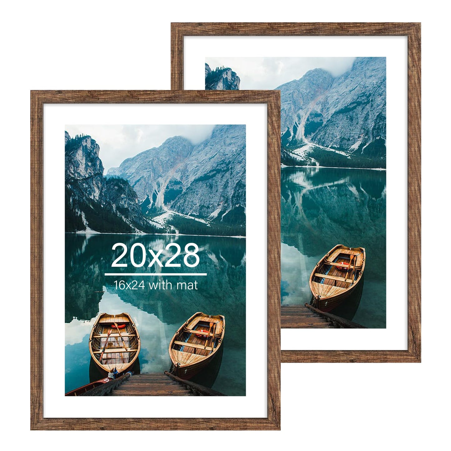 Hongkee 20x28 Picture Frame Set of 2, Rustic Black Wood Style - Display 16x24 Picture with Mat or 20 x 28 Poster without Mat, Wall Mounting Horizontal and Vertical