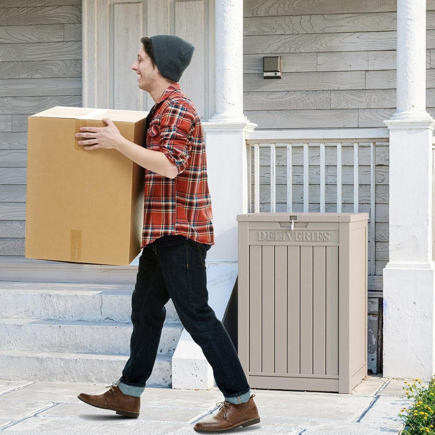 PatioZen 55 Gallon Package Delivery Box - Lockable & Waterproof Outdoor Container | Grey