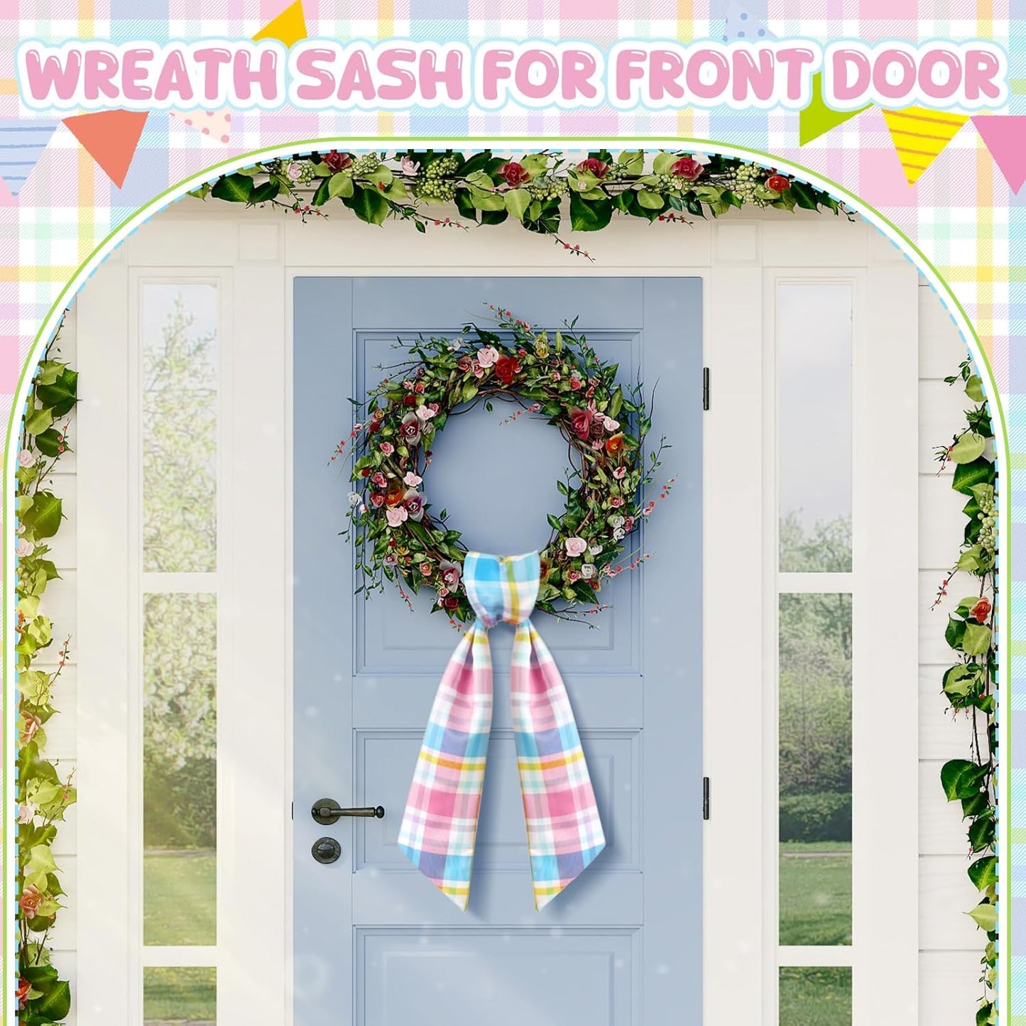 VitalCozy Easter Plaid Wreath Sash - Satin Ribbon for Monogrammed Decor | Indoor/Outdoor Use