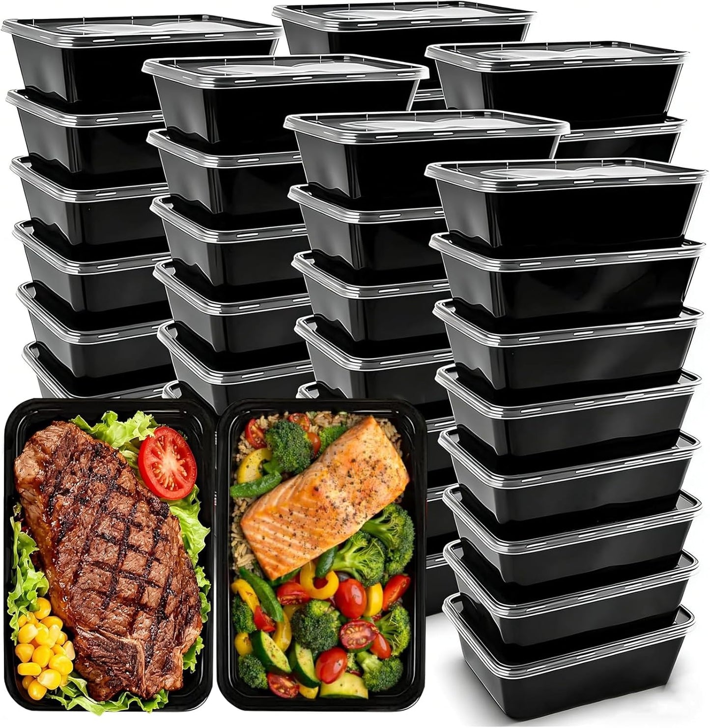 Skiennix 50-Pack Meal Prep Containers - 26 OZ Microwavable & Reusable Food Storage Boxes | Stackable & Dishwasher Safe