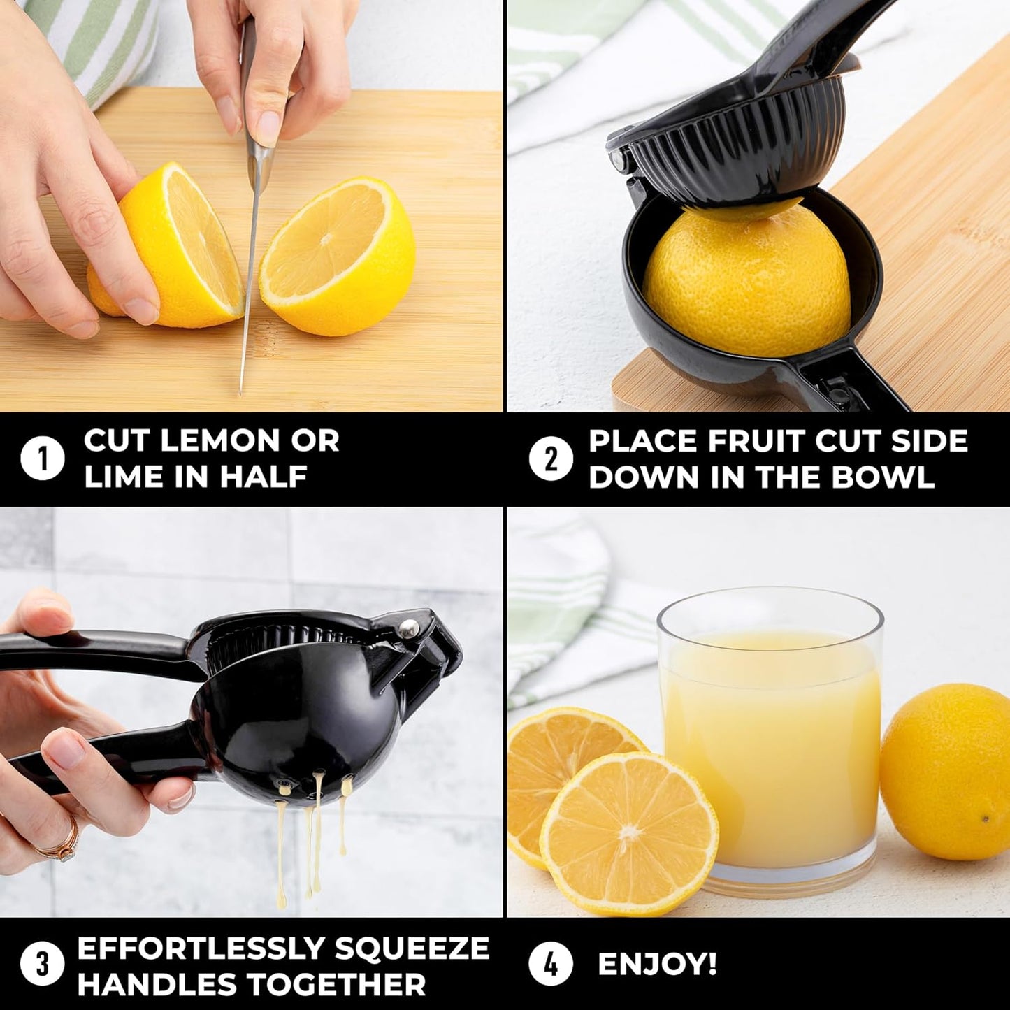 Zulay Premium Metal Lemon Squeezer - Manual Citrus Juicer for Maximum Juice Extraction | Black