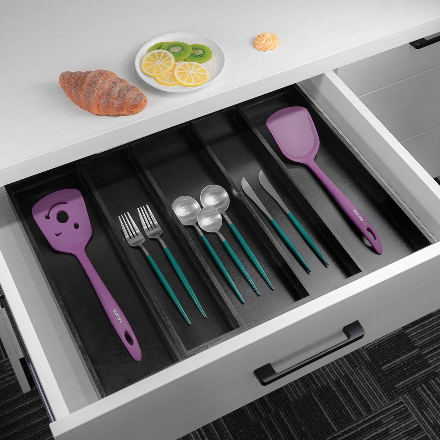 Utoplike Bamboo Drawer Organizer - Adjustable Silverware Holder & Cutlery Tray | Expandable Divider for Kitchen & Home