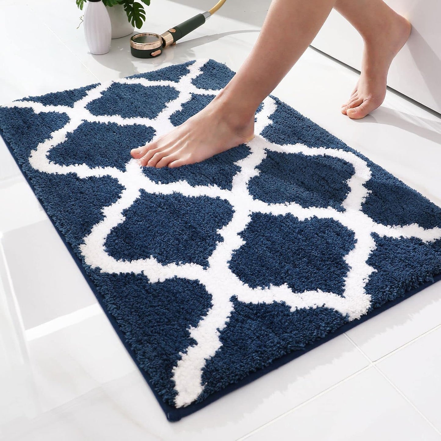 OLANLY Bathroom Rugs - Soft, Absorbent Microfiber Non-Slip Mats | 30x20 Navy Shower Carpet
