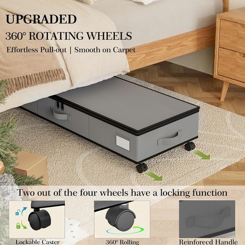 GoMaihe Under Bed Storage - 70L Rolling Bins for Wrapping Paper, Toys & Clothes | Includes Mesh Bag & Adjustable Dividers, Grey