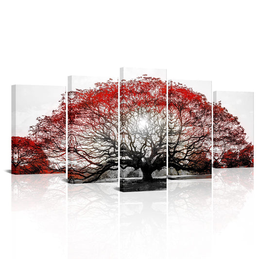 OuElegent Black and Red Tree Canvas Wall Art Sunset Landscape Painting Pictures Large Tree of Life Prints Artwork for Living Room Office Decor Ready to Hang