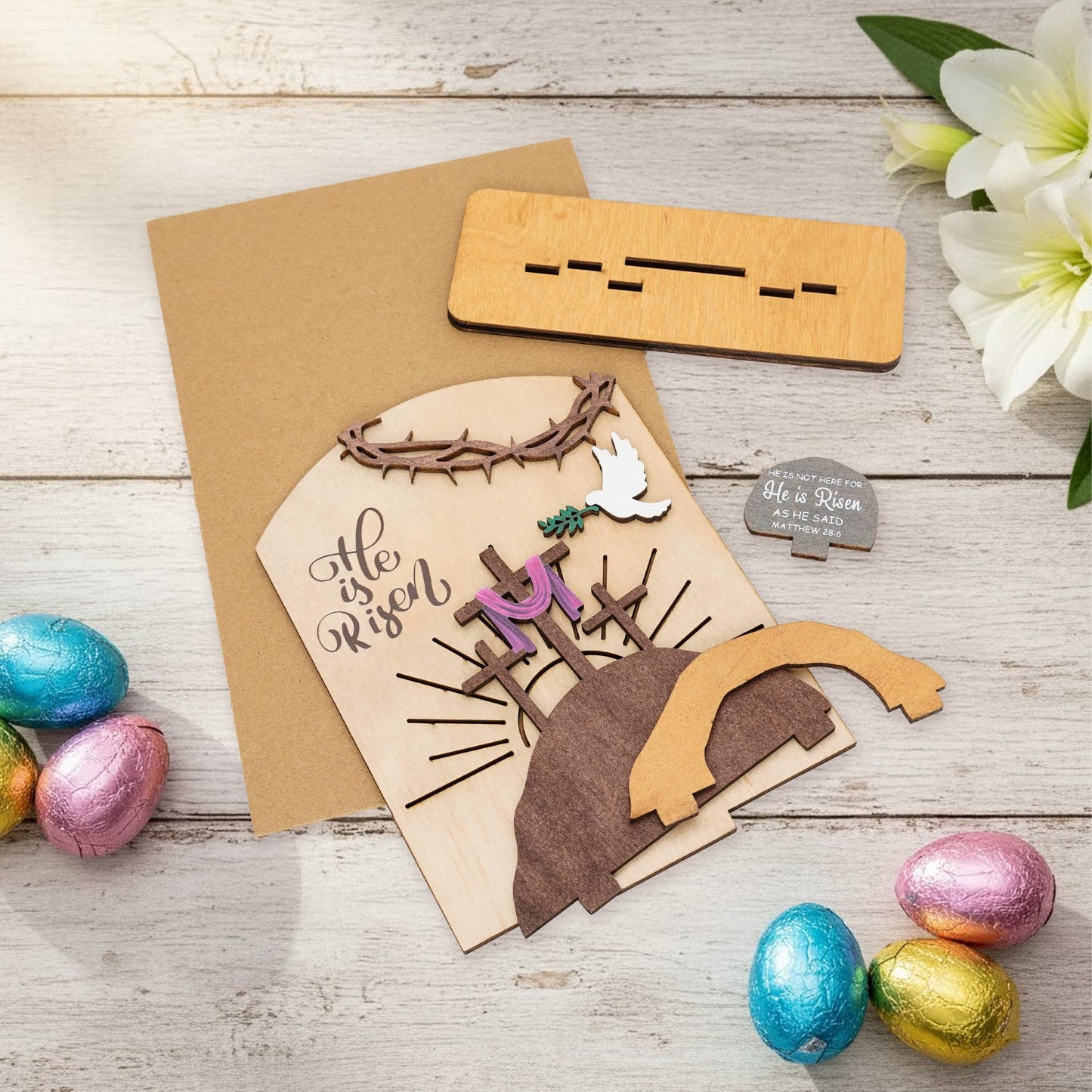 Alcarin He is Risen Easter Resurrection Decor - Easter Decorations for Home - Empty Tomb Religious Resurrection Set Decoration for Table, Desk, Home