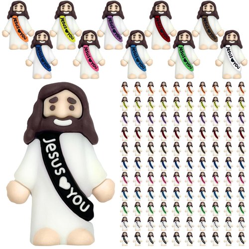 110 PCS Little Jesus Figures Bulk - Mini Jesus Loves You Figurines, Pocket Rubber Jesus Toys for Hide & Seek, Easter Egg Fillers, Sunday School Baptism Gifts & Religious Party Favors (11 Colors)