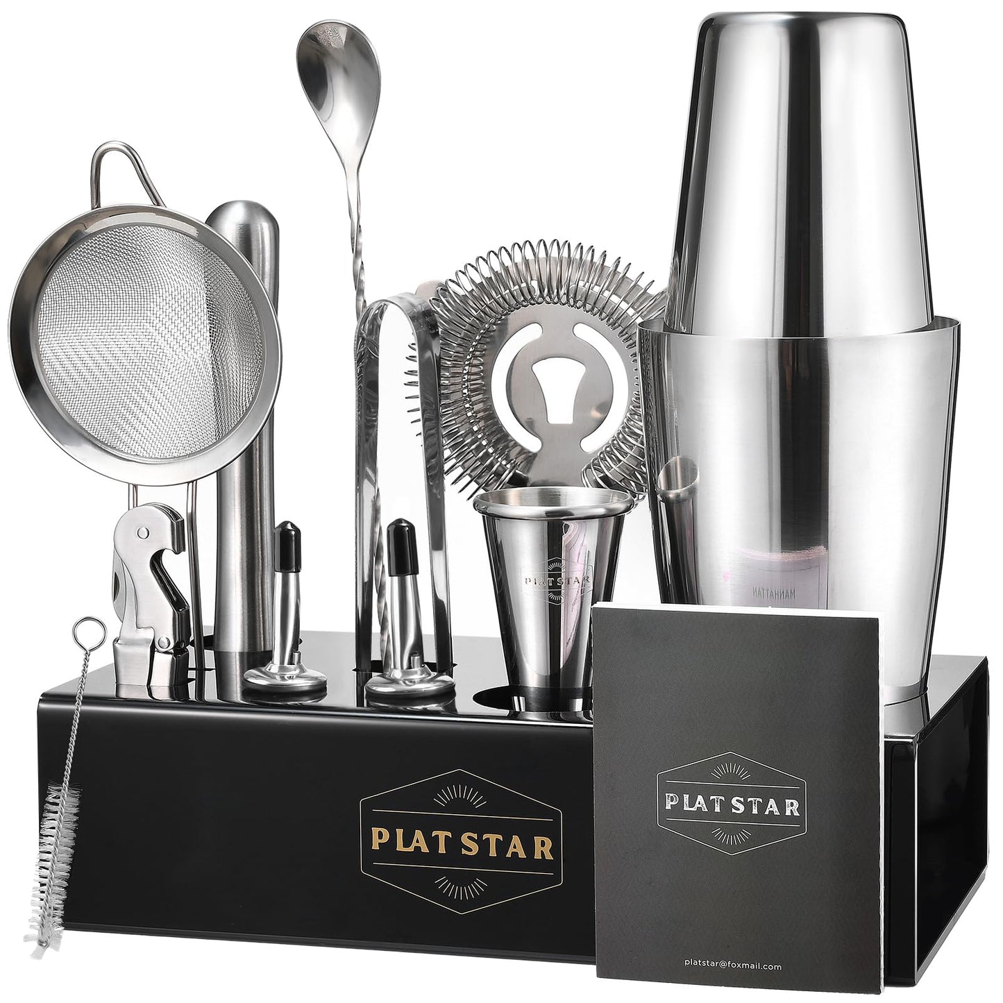 Plat Star Mixology Bartender Kit with Stand, Home Bar Set Cocktail Shakers Bartending Kit, Bar Tools Boston Shaker Set, Professional Drink Mixing Martini Making Barware with Recipe Book
