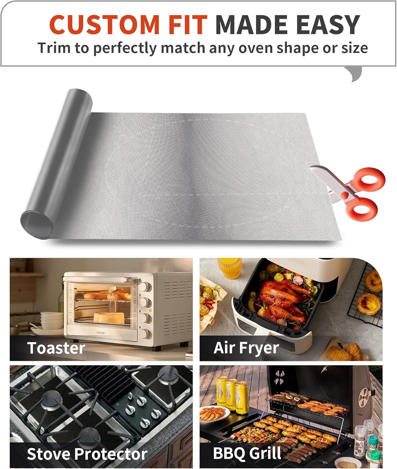 Skiennix Oven Liners - Heavy Duty 4 Pack Reusable Mats | 17"x25" for Electric, Gas & Toaster Ovens, BPA & PFOA Free