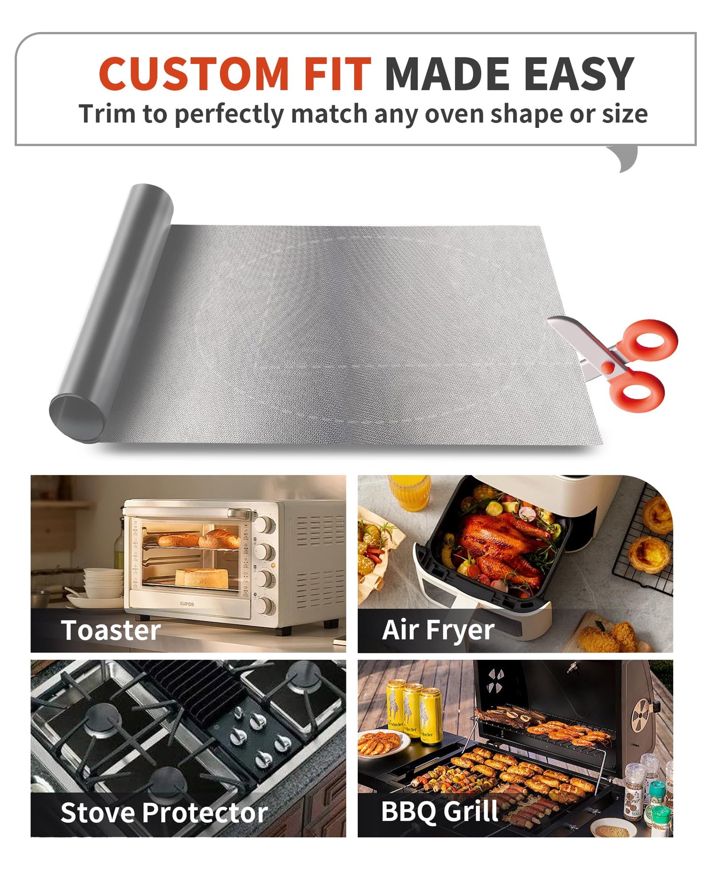 Oven Liners for Bottom of Oven - 2 Pack Large Heavy Duty Oven Mats, 17"x 25" Reusable Matt Liner for Electric, Gas, Toaster Ovens & Grills, BPA & PFOA Free, Kitchen Essentials, Silver
