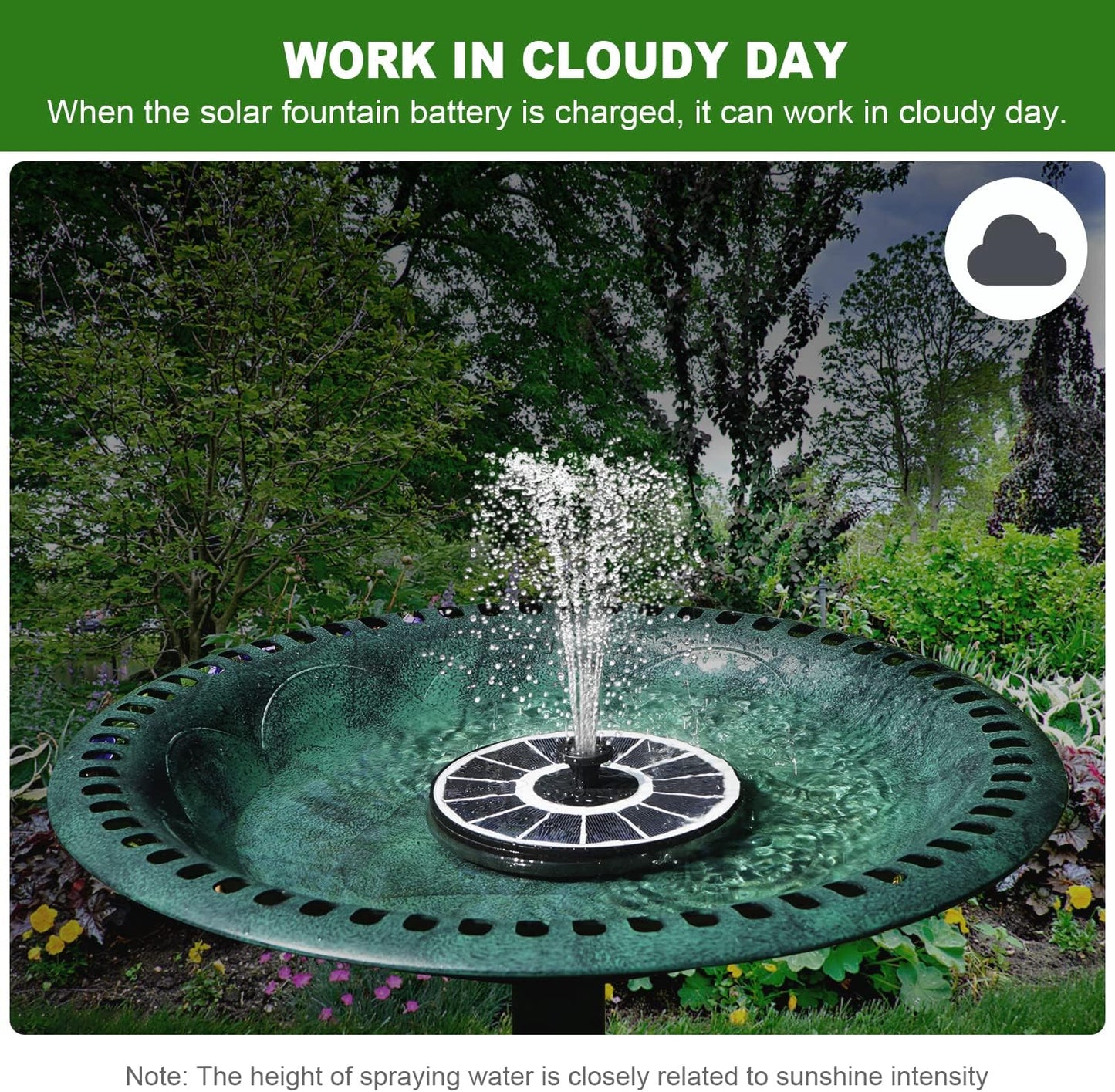 Yzert Solar Fountain - 2000 mAh Battery Backup for Bird Baths | 7 Nozzles, 3.5W Pump, White