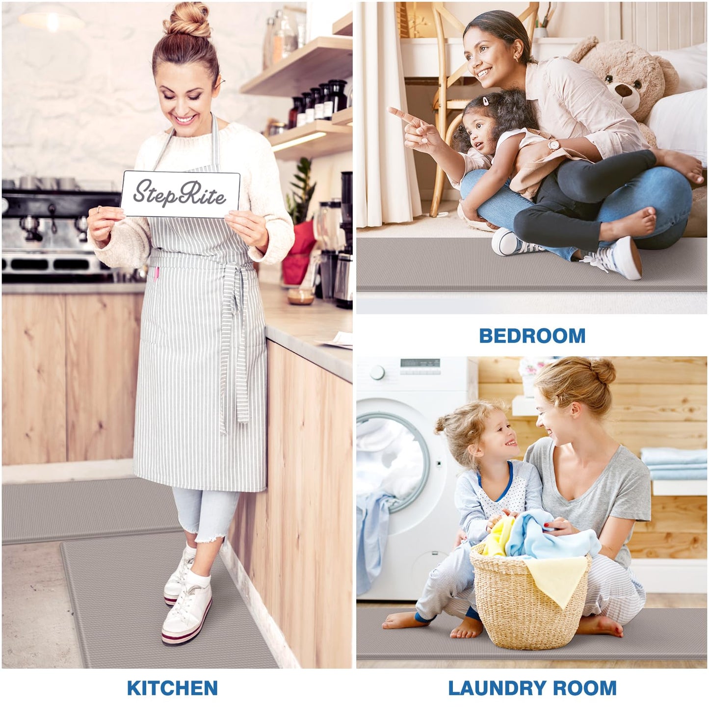 StepRite Kitchen Mats, 2PCS Kitchen Rugs, Cushioned Anti Fatigue Kitchen Mats for Floor, Non-Slip Standing Desk Mat, Waterproof Kitchen Rug Set for Kitchen, 20" x 32"+20" x 48"-0.47 inch Thick, Khaki