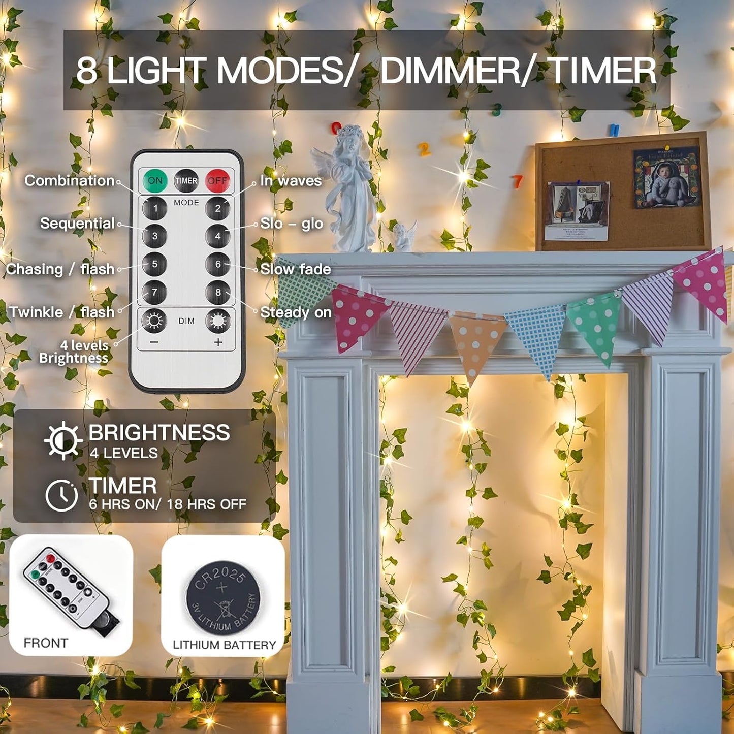 Suddus LED Fairy Lights Vines - 200 Warm White Lights for Bedroom, Dorm, Wedding & Party | 6.5ft x 6.5ft