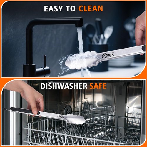 Hotec Stainless Steel Kitchen Tongs, Set of 3-7", 9" and 12", Locking Metal Food Tongs for Cooking, Serving, BBQ, Grill Non-Slip Grip