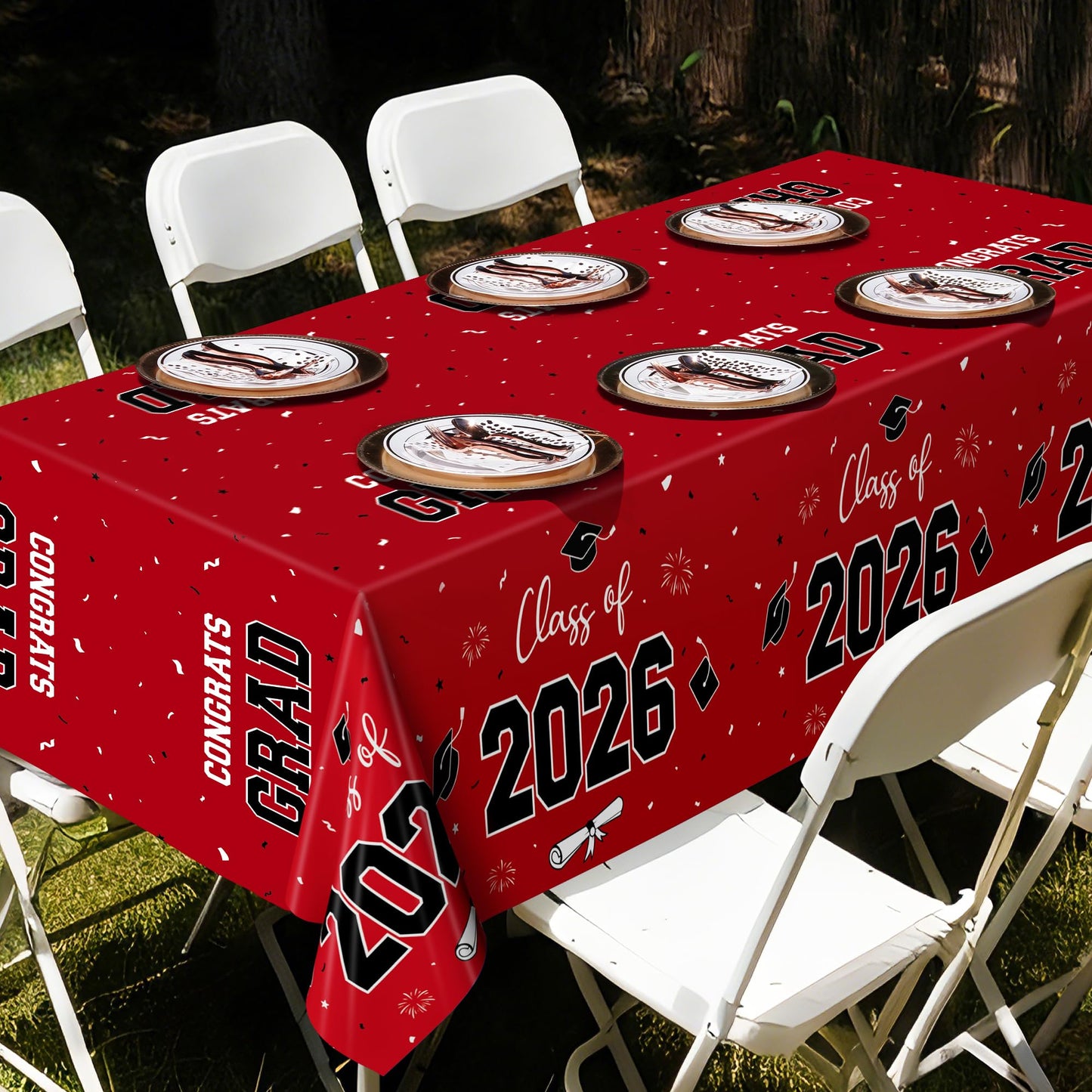 QZYL 4 Pack Graduation Table Cloth, 54" x 108" Red 2026 Graduation Table Decorations, Disposable Grad Party Decorations for College, Rectangle Plastic Tablecloth for Class of 2026 Congrats Grad