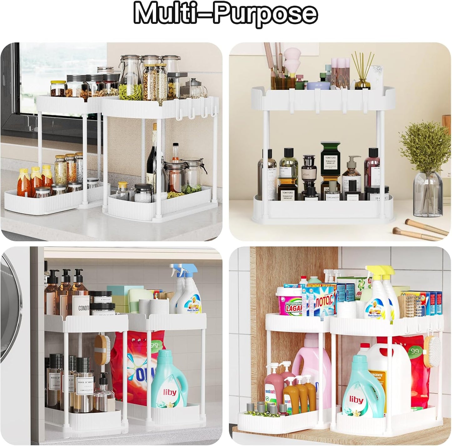 Ukeetap Multi-Purpose Pull-Out Storage Organizers - Under Sink & Cabinet Solution | 14.8 Inch, White