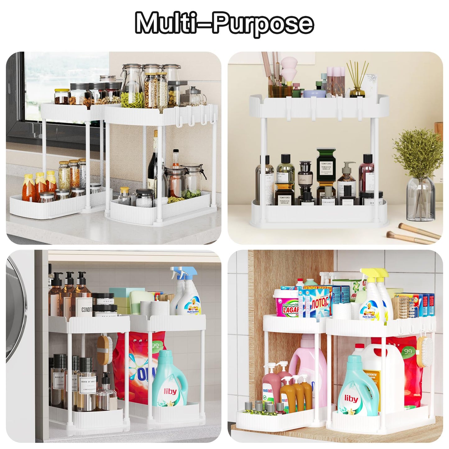 Ukeetap 2 Pack Multi-Purpose Pull-Out Storage Organizers, Under Sink & Cabinet Storage, 12.8 Inch, White