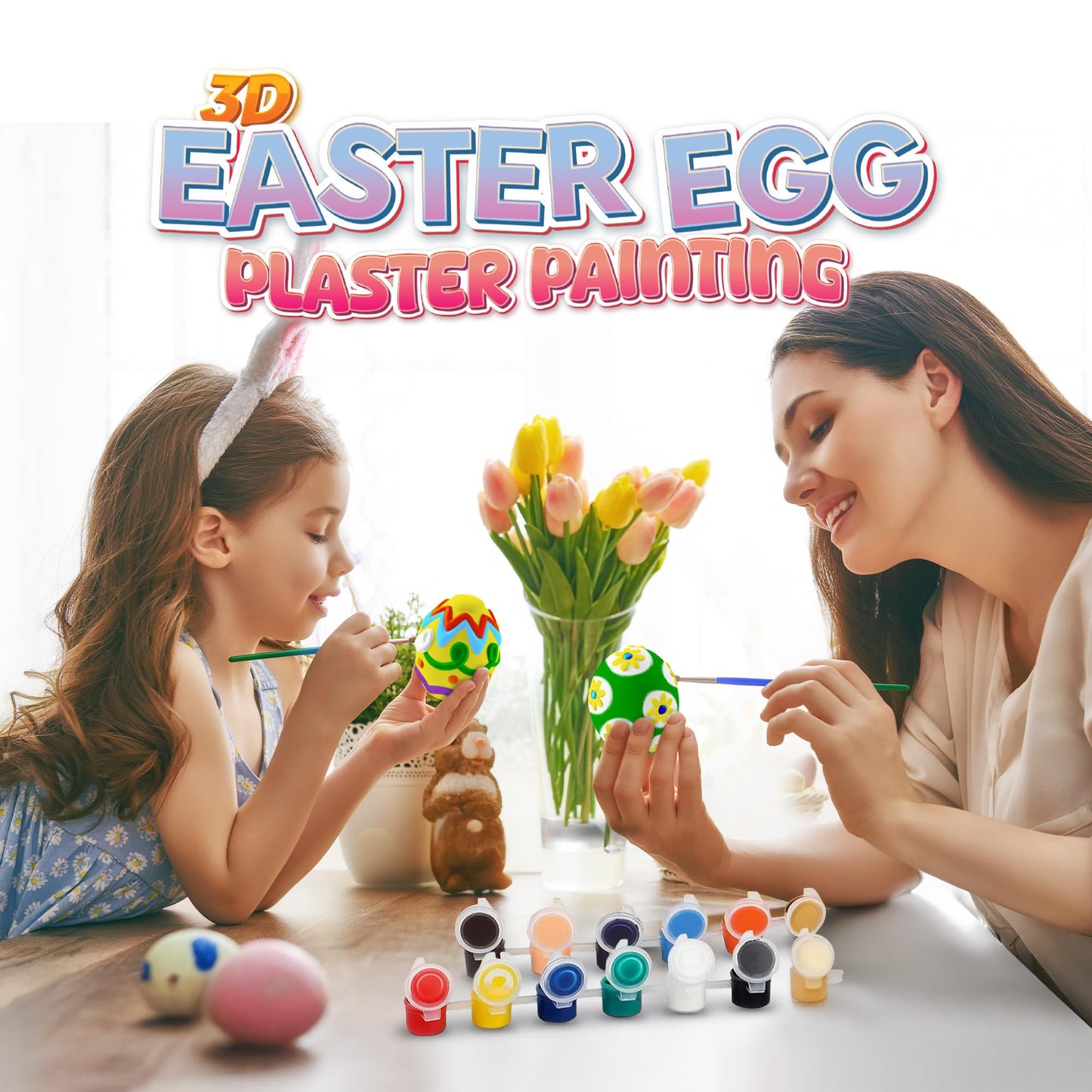ArtCreativity 3D Easter Egg Painting Kit - Easter Craft Kit Includes Molds, Paint, Brushes for Kids & Adults - Ceramic Plaster Painting Kit - DIY Gifts for Spring - Basket Stuffers