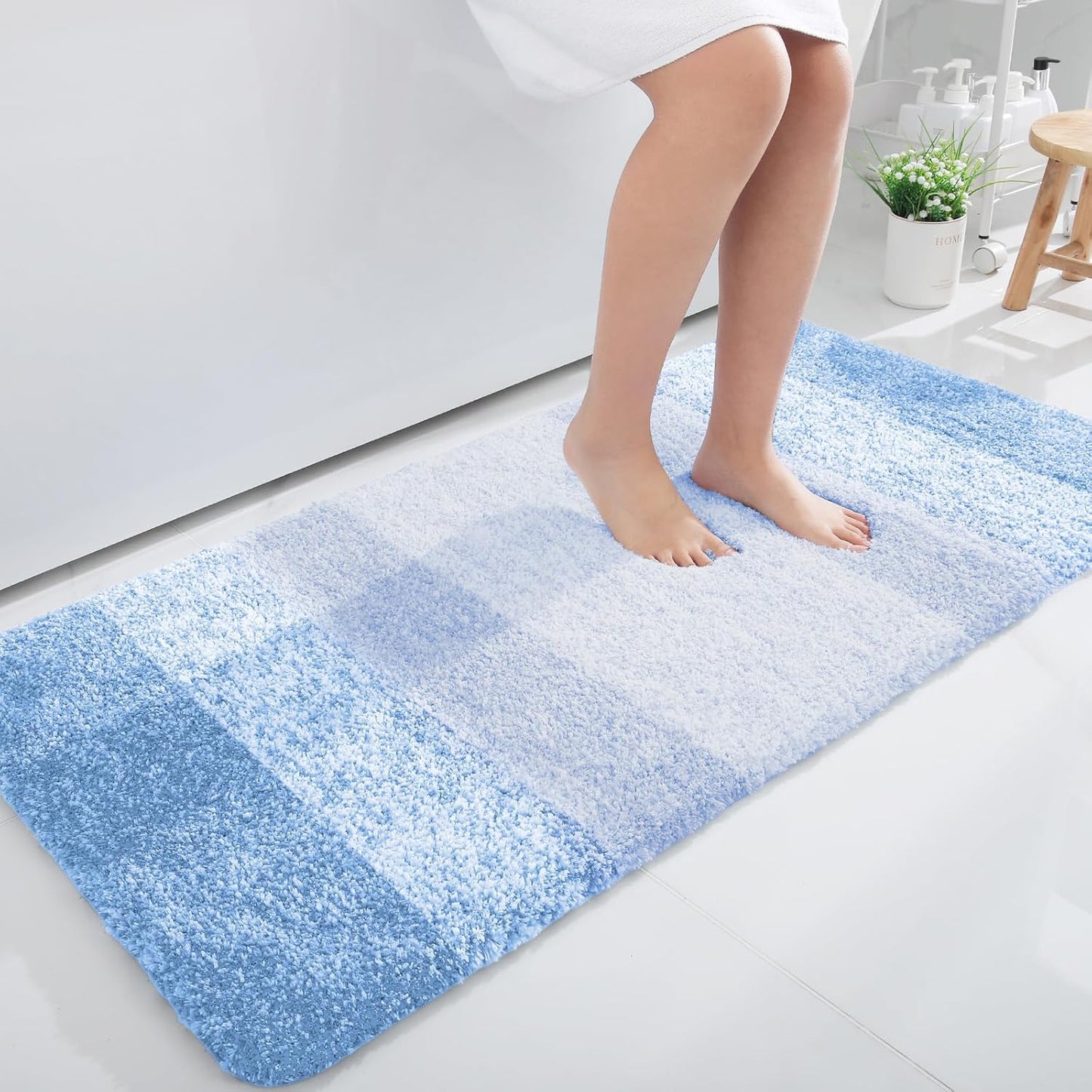 OLANLY Large Bath Rugs - Extra Soft Microfiber Mat, Quick-Dry & Washable, 50x30, Light Blue