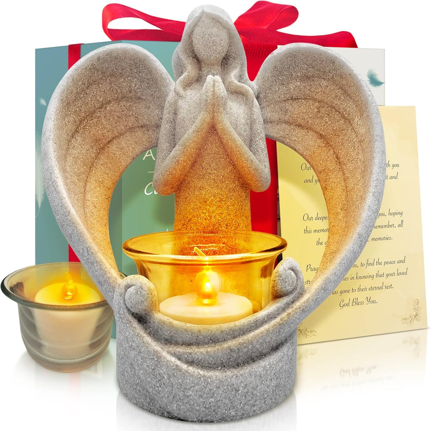 OakiWay Memorial Candle Holder - Angel Figurine with Flickering LED Tealight | Sympathy Gift for Loss