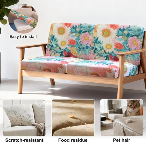 BIETYONE Patio Cushion Covers - 4Pcs Stretch Slipcovers for Outdoor Sofa | Washable & Reusable