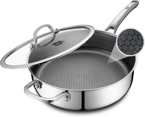 **SNOWCLAD Nonstick Frying Pan - 5 Quart Hybrid Saute Pan with Lid | PFOA Free, 12 Inch Deep, Dishwasher & Oven Safe**