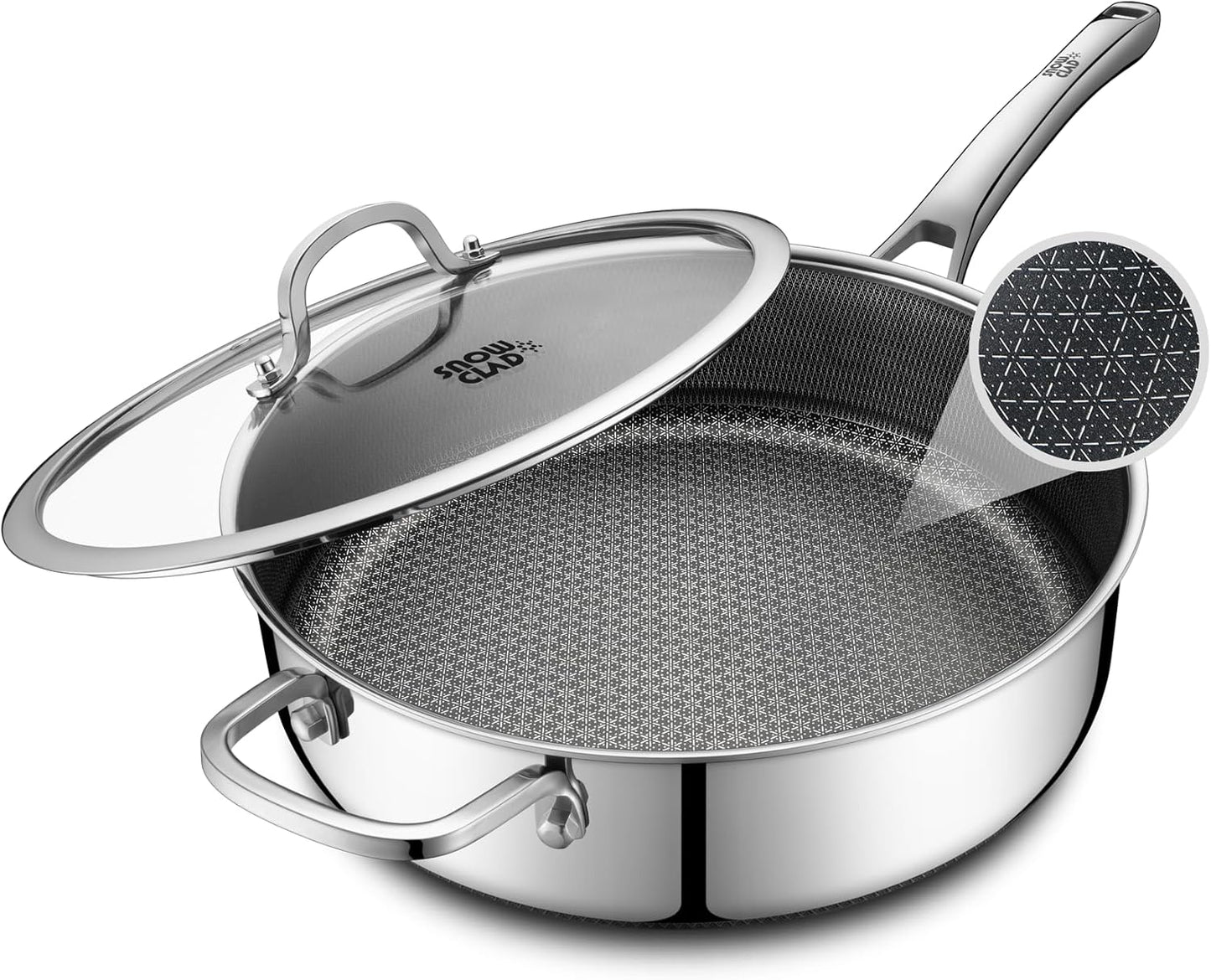 SNOWCLAD Nonstick Frying Pan - 5 Quart Hybrid Saute Pan with Lid | PFOA Free, Dishwasher & Oven Safe, 12 Inch