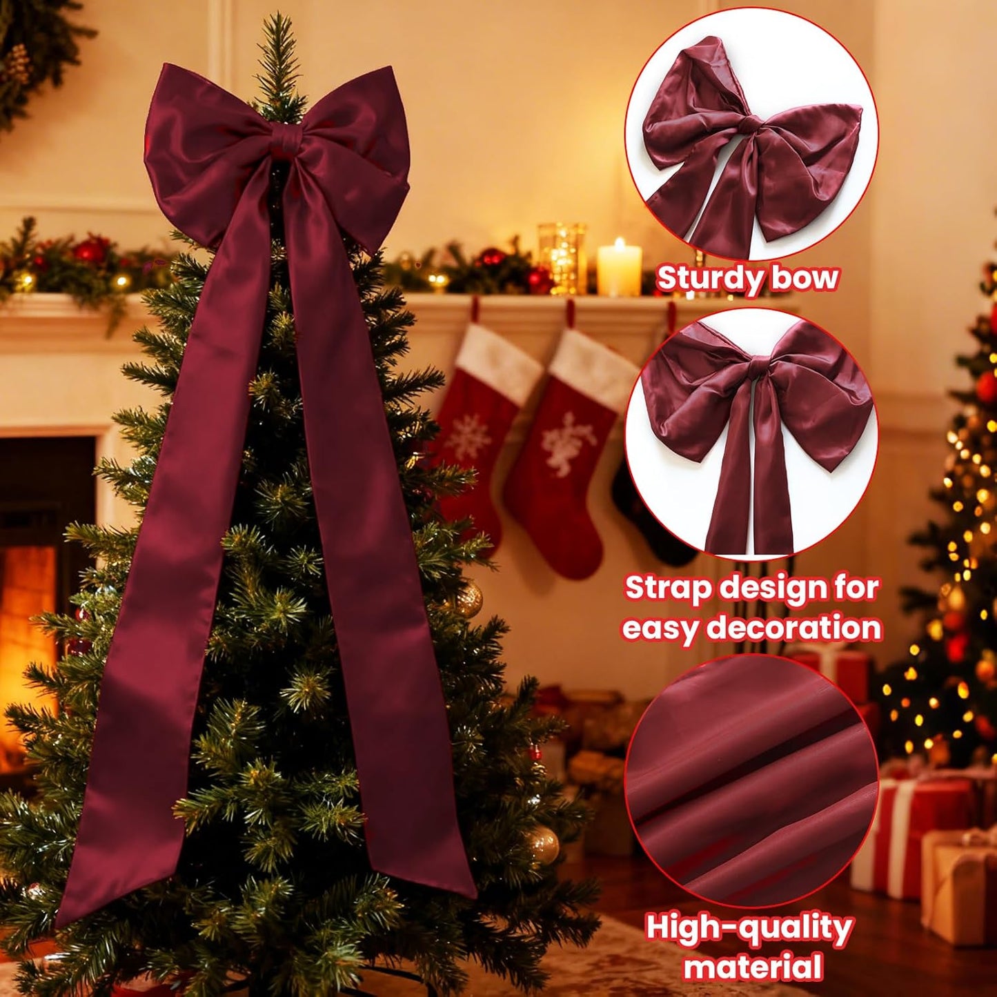 Regine Switzerland Extra Large Christmas Satin Bows - 16 x 42 Inches Deep Red Tree Topper Decorations