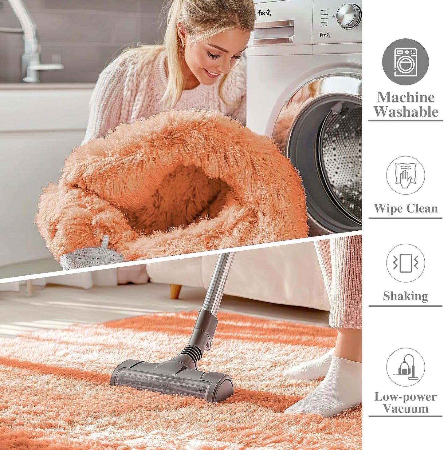 OLANLY Small Bedside Rug - Soft Fluffy Shaggy Carpet for Living Room & Bedroom | Muted Orange, Machine Washable