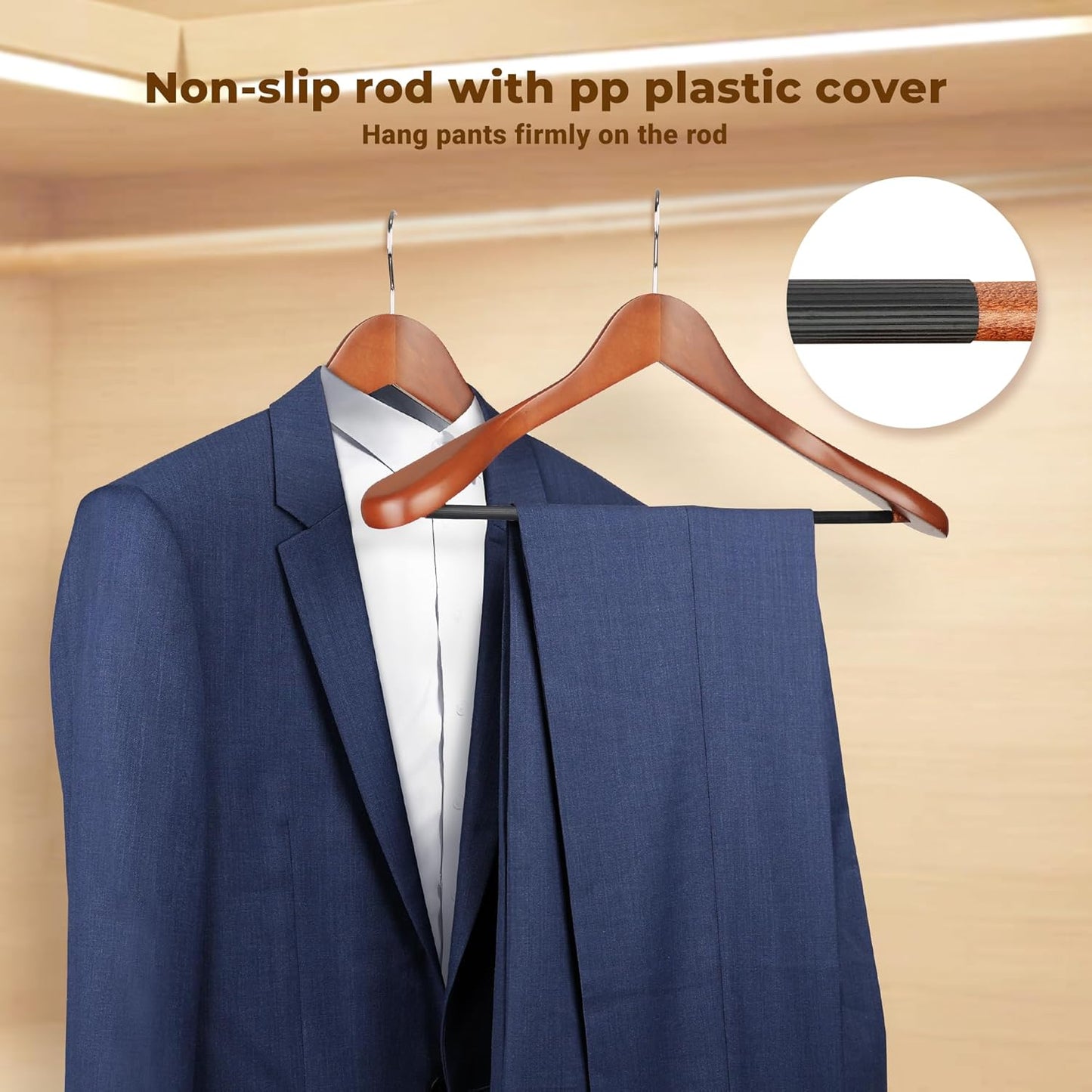 MEQUTION Wooden Coat Hangers - Extra Wide Shoulder Design for Heavy Coats & Suits | 8-Pack in Walnut Finish