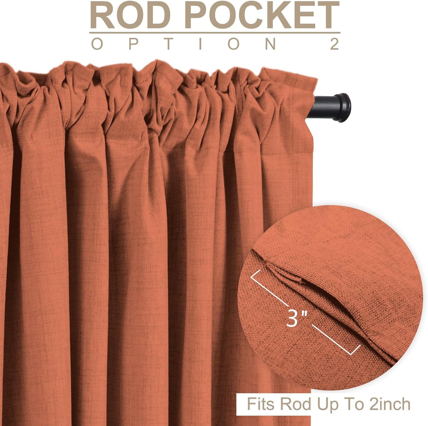 Skiennix 100% Blackout Linen Curtains - Thermal Insulated Drapes, 50" W x 96" L, Burnt Orange - 2 Panels Set