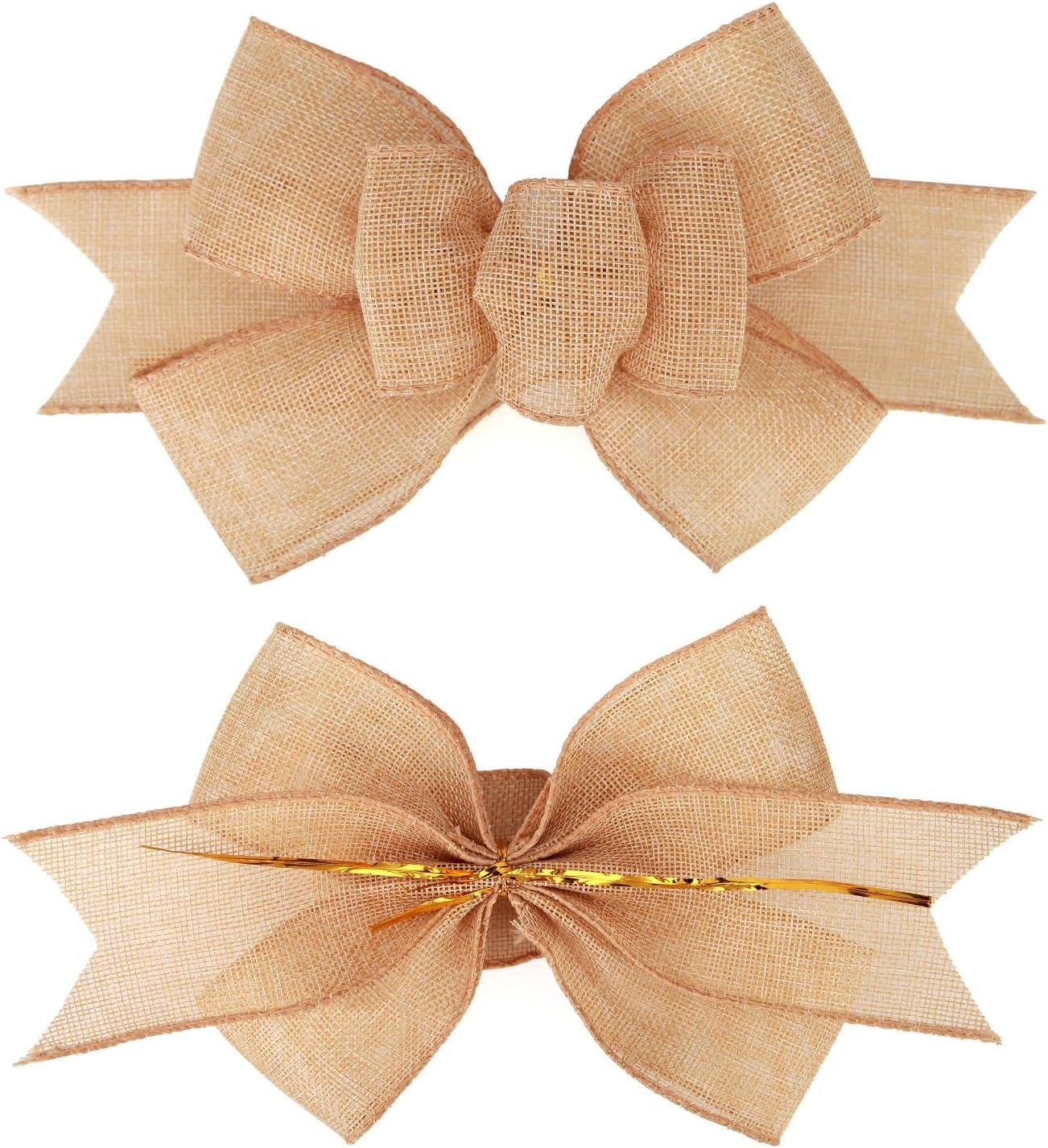 Meseey Burlap Wired Ribbon - Handmade Premade Bows for Wreaths & Gift Wrapping | Natural 2 Pcs Set